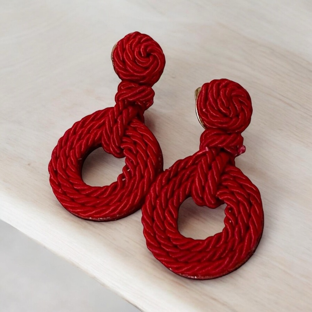 Red Rope Gold Post Earrings - very light